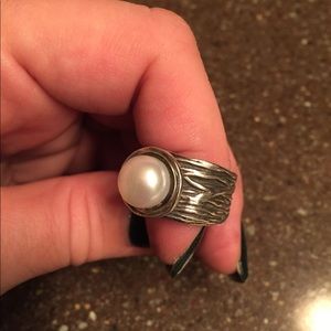 Sterling silver and faux pearl ring